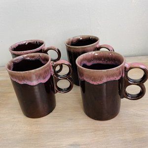Vintage Coffee Cups Double Ring Drip Glazed Coffee Mug/ Cups Set of 4